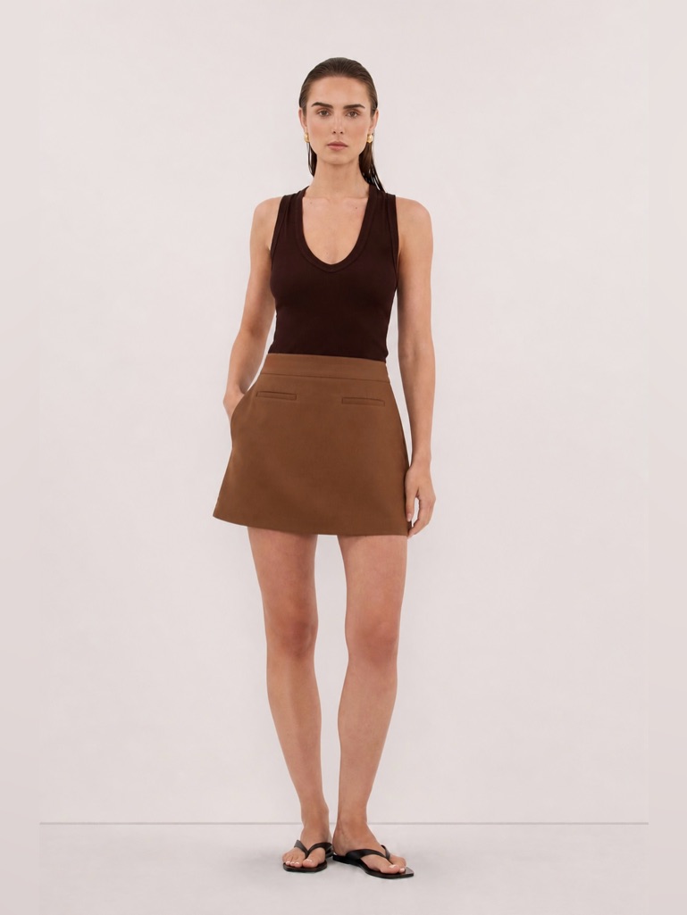 Dissh Classic A-Line Mini Skirt In Caramel Brown 4 Summer Chic